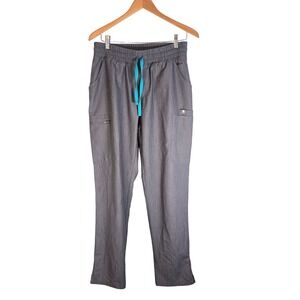 FIGS Technical Collection Gray Women's Scrub Pants Teal Drawstring Medium